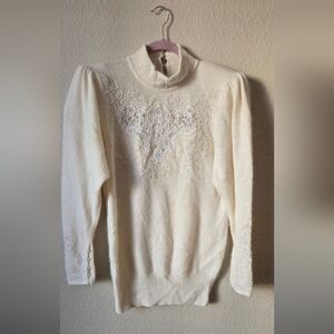 Vintage S.S.G.Catherine Lover Long Sweater Cream with Embroidered Details SizeM
